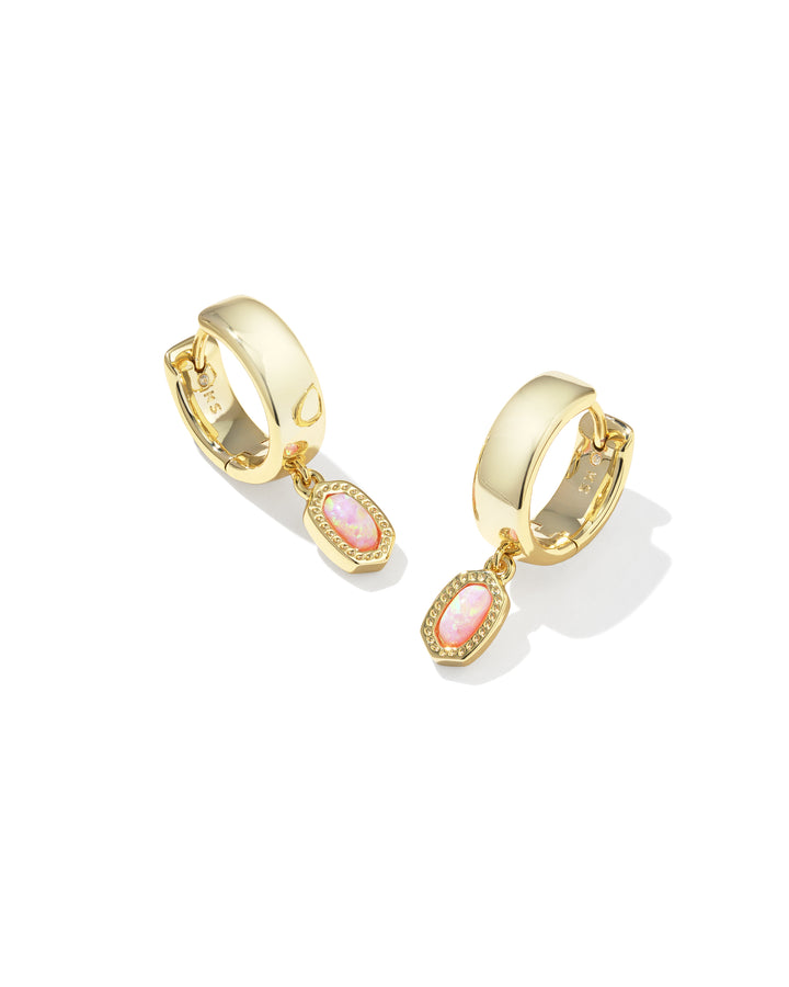 KENDRA SCOTT MINI ELLIE WIDE HUGGIE EARRINGS - GOLD LIGHT PINK OPAL