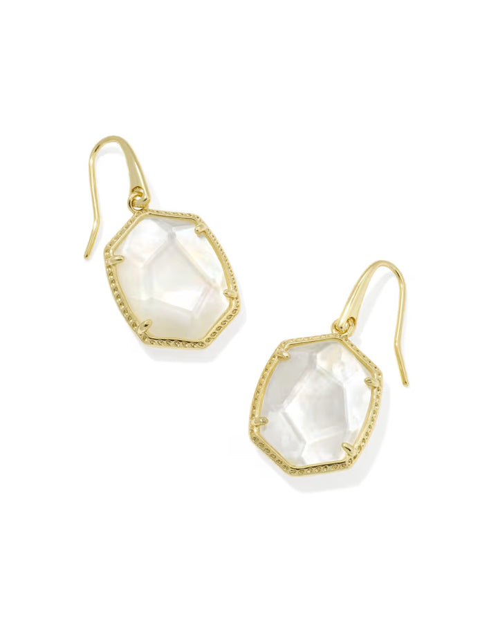 KENDRA SCOTT DAPHNE FRAME DROP EARRINGS - GOLD IVORY MOP