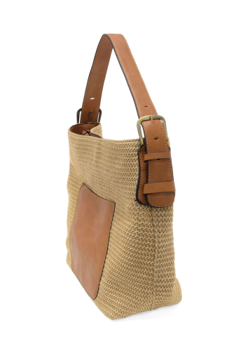 STRAW TOP ZIP HOBO BAG - NATURAL