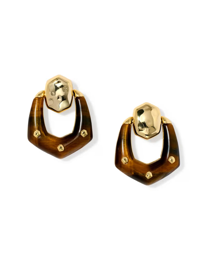 KENDRA SCOTT EMBRY OPEN FRAME EARRINGS - GOLD DARK BROWN TIGER&