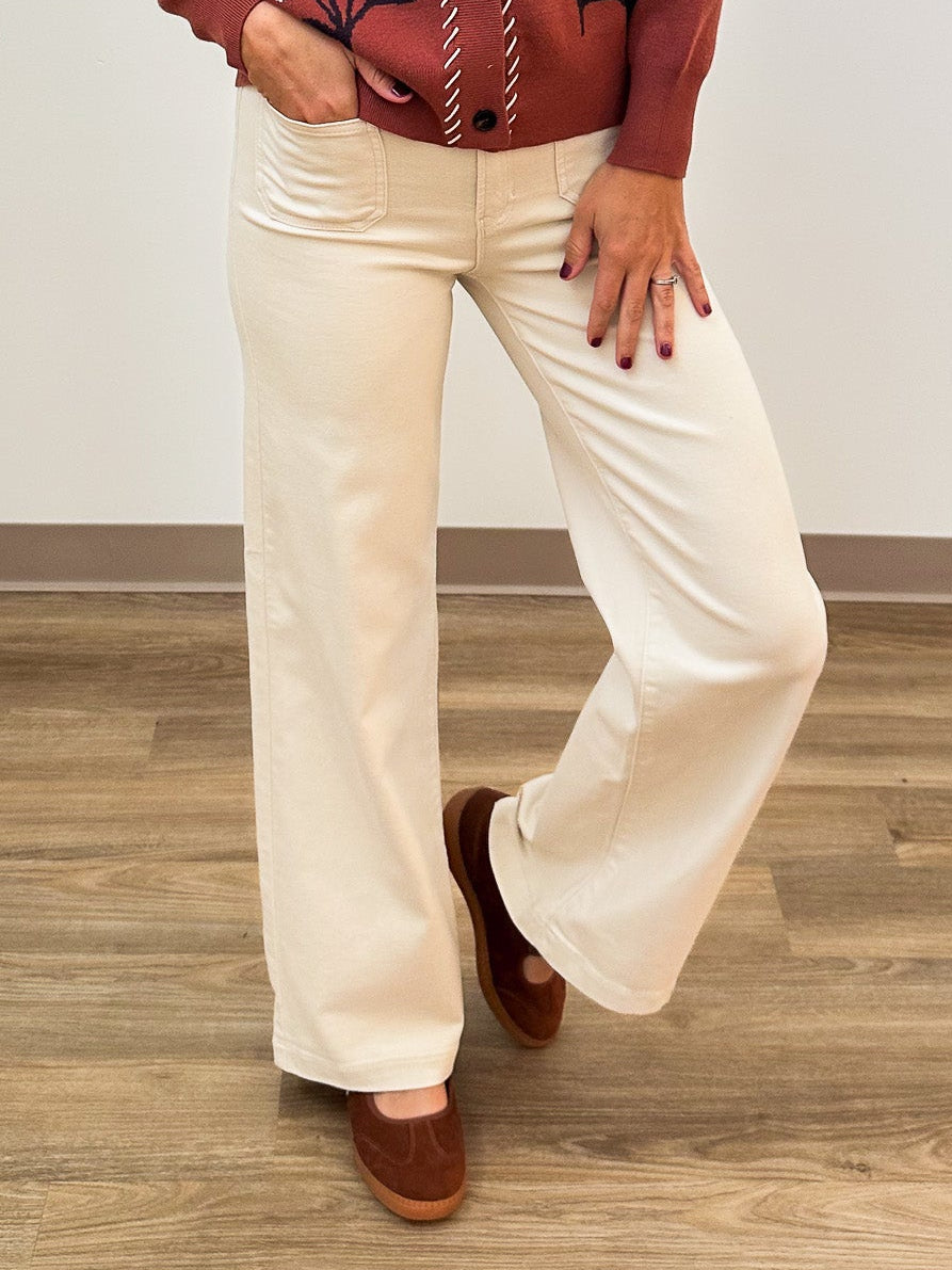 JBD MINI PATCH POCKET WIDE LEG PANTS 31" INSEAM - DARK ECRU