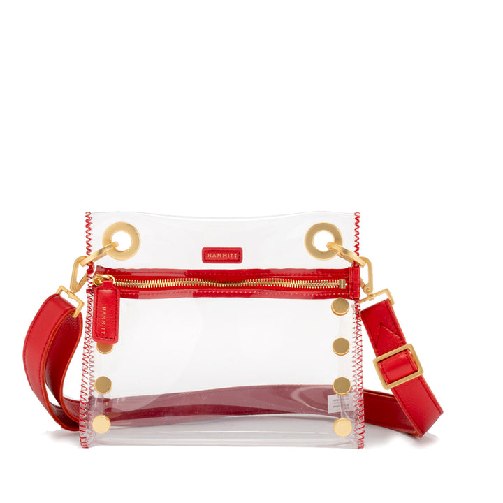 HAMMITT TONY SMALL CLEAR HANDBAG - POPPY RED/BRUSHED GOLD