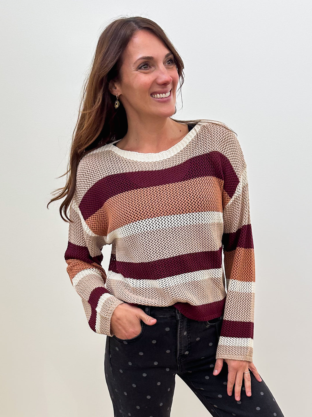 OPEN KNIT MULTI COLOR SWEATER - WINE