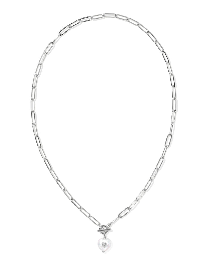 KENDRA SCOTT SASHA HEART SHORT PENDANT NECKLACE - SILVER PEARL