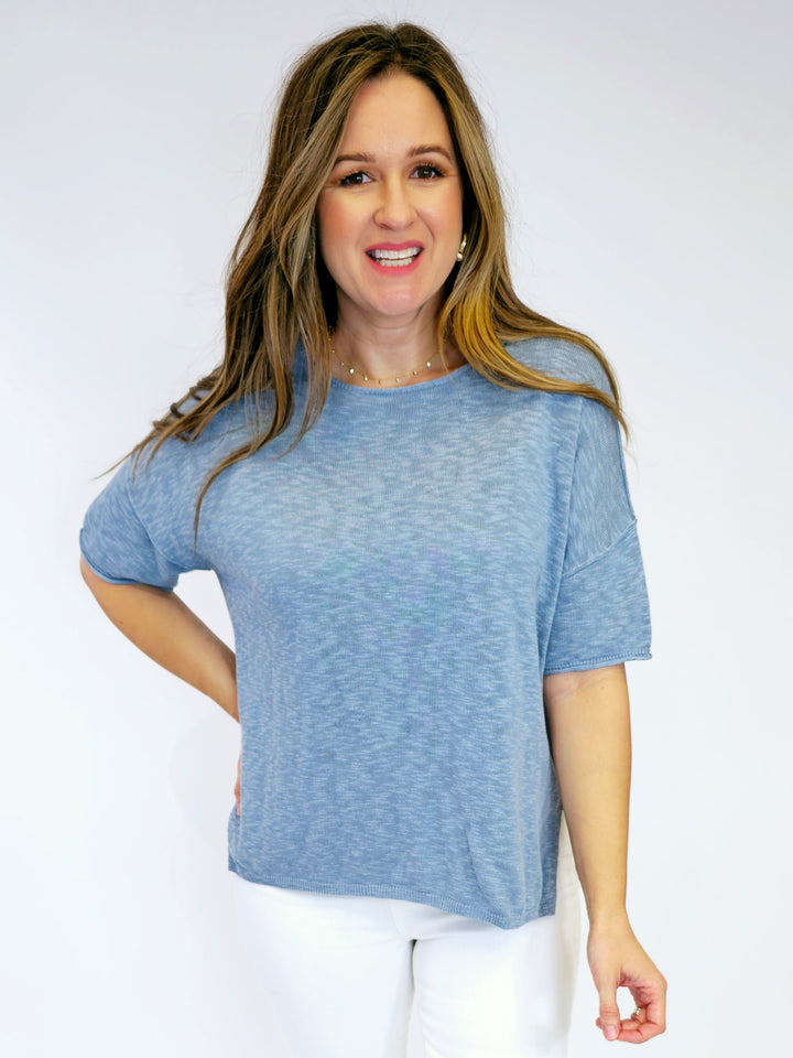 OVERSIZED SWEATER TEE W/RAW SEAMS - VINTAGE BLUE