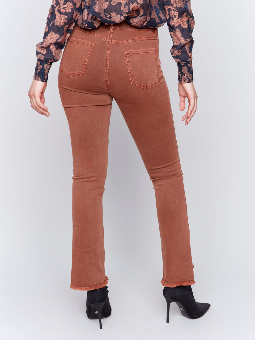 COLORED ASYMMETRICAL LEG PANTS - TERRACOTTA