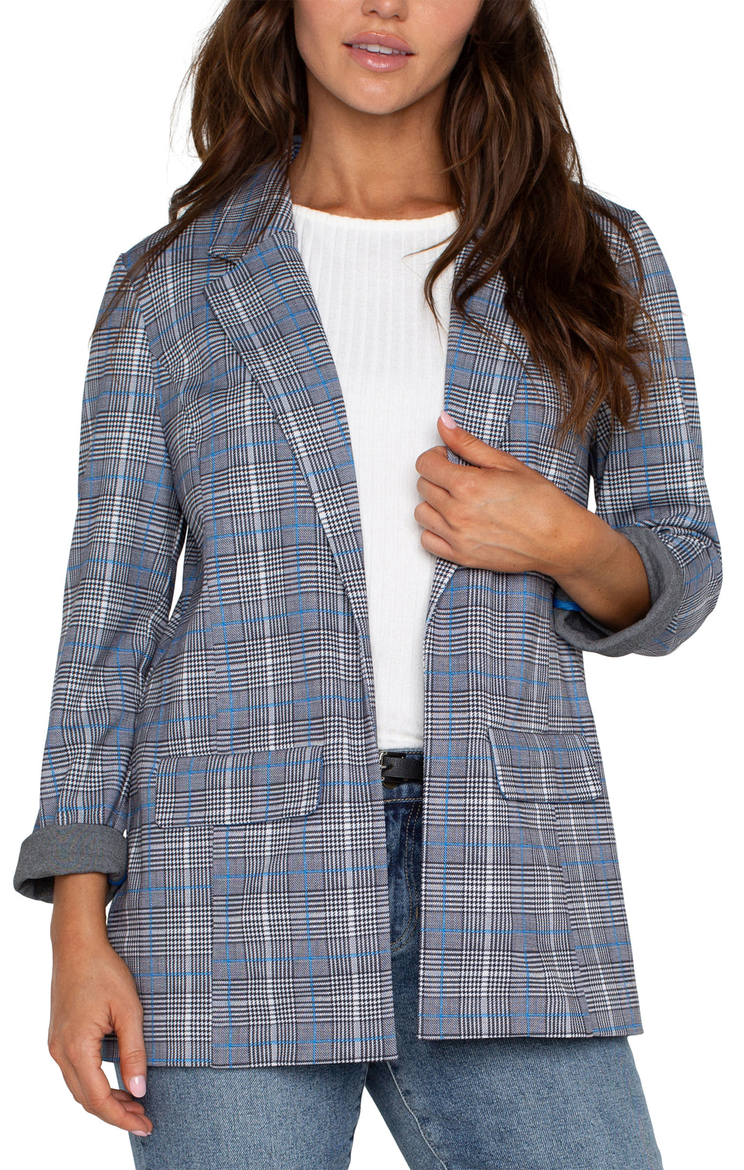 BOYFRIEND BLAZER - BLUE TOPAZ PLAID