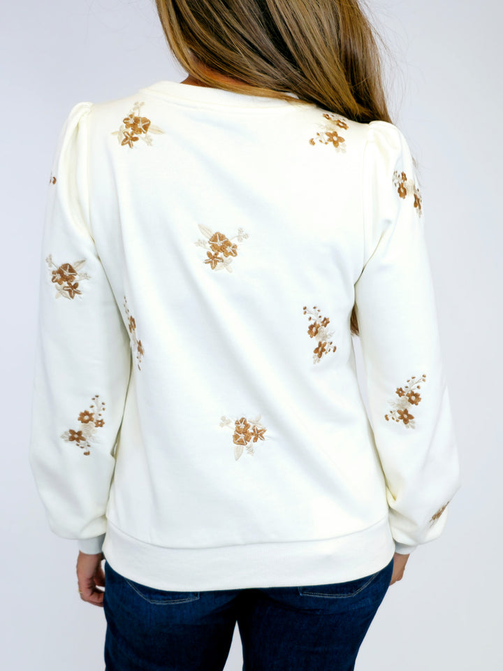 FLORAL EMBROIDERY SWEATSHIRT - CREAM