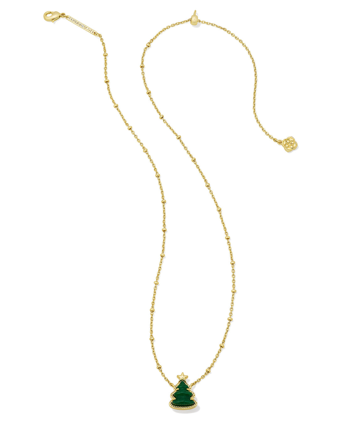 KENDRA SCOTT HOLIDAY TREE SHORT PENDANT NECKLACE - GOLD GREEN QUARTZITE