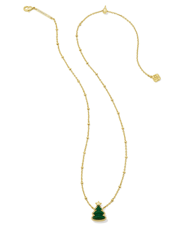 KENDRA SCOTT HOLIDAY TREE SHORT PENDANT NECKLACE - GOLD GREEN QUARTZITE