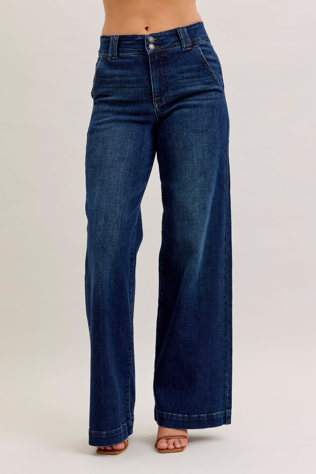 JUDY BLUE HIGH WAIST TROUSER WIDE LEG JEANS - 33" INSEAM - DARK