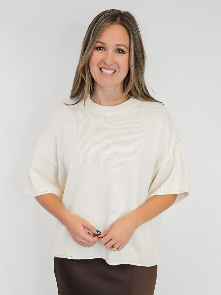 ELBOW SLEEVE BOXY SWEATER - BONE