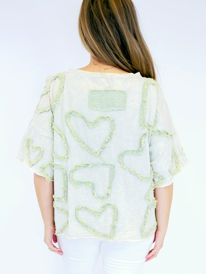 ALL OVER HEART PATCH TOP - MINT