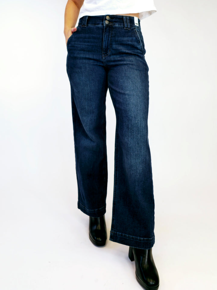 JUDY BLUE HIGH WAIST WIDE LEG JEANS - DARK - INSEAM 32"