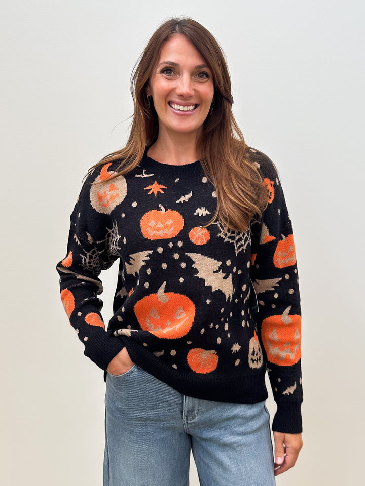 HALLOWEEN GRAPHIC KNIT SWEATER - BLACK