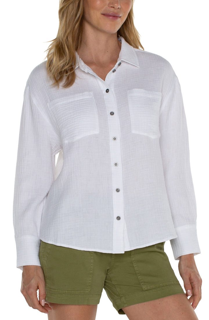 LONG SLEEVE BUTTON FRONT SHIRT - WHITE