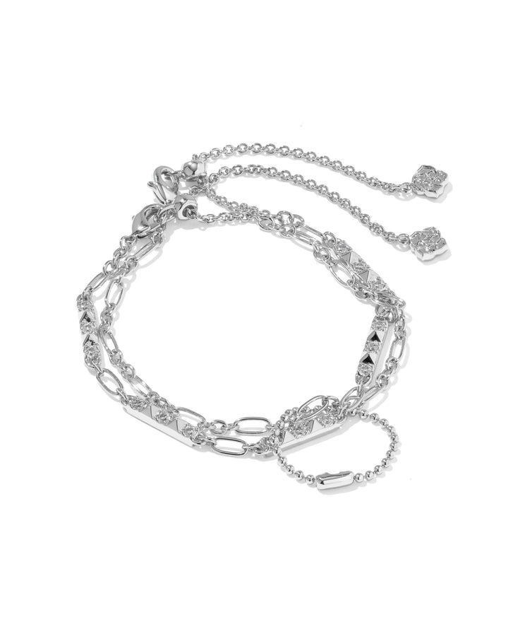 KENDRA SCOTT FATE SET OF 2 DELICATE CHAIN BRACELETS - SILVER WHITE CZ