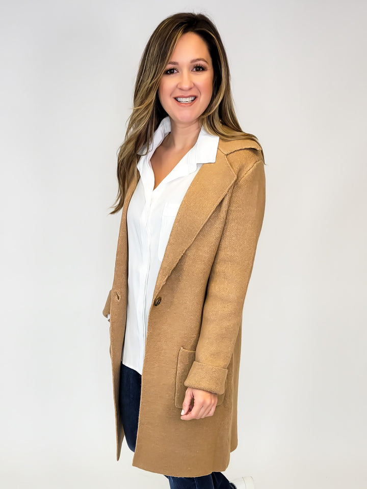 OPEN FRONT SWEATER CARDIGAN - CAMEL