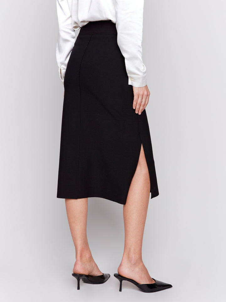 GUTSY CREPE SKIRT W/FRONT PATCH POCKETS - BLACK