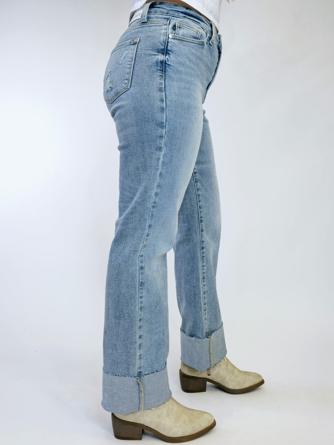 JUDY BLUE MID RISE LIGHT WASH DAD JEANS - LIGHT - 34" INSEAM