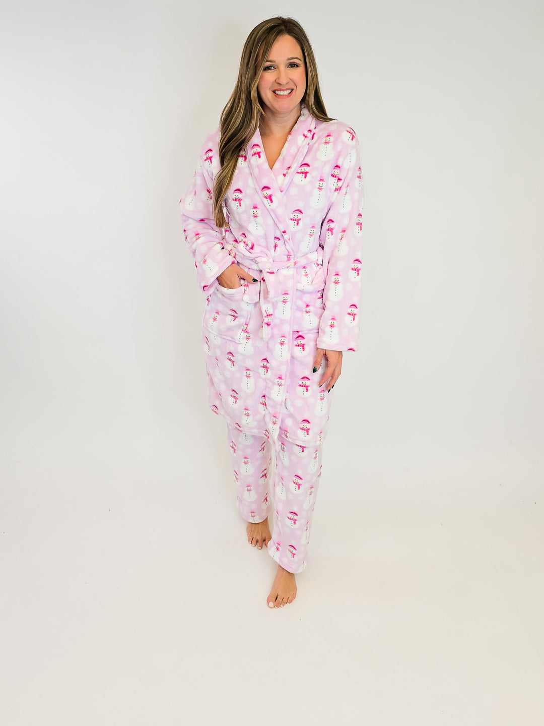 VELVETY FLEECE PJ BOTTOMS - ROSY CHRISTMAS SNOWMAN