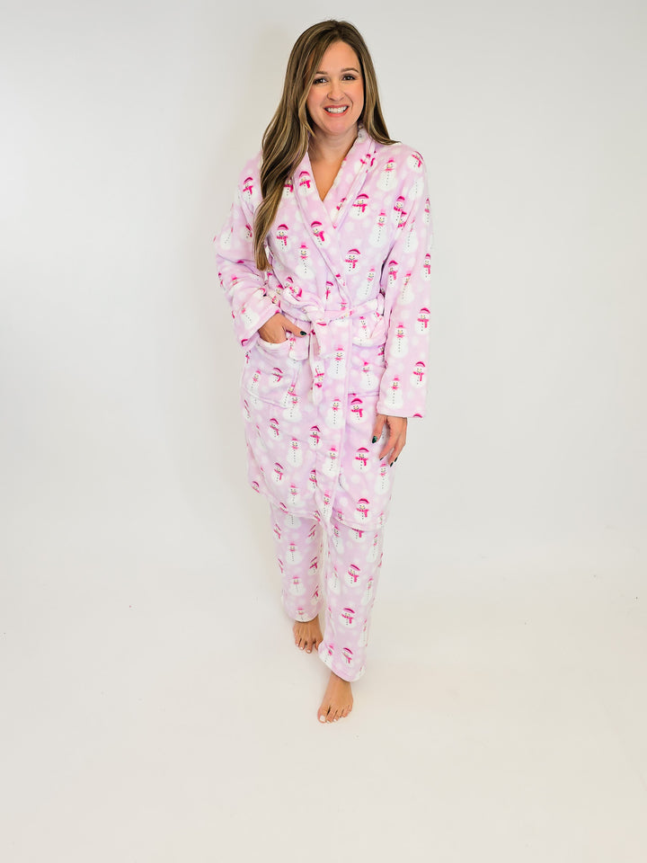VELVETY FLEECE PJ BOTTOMS - ROSY CHRISTMAS SNOWMAN