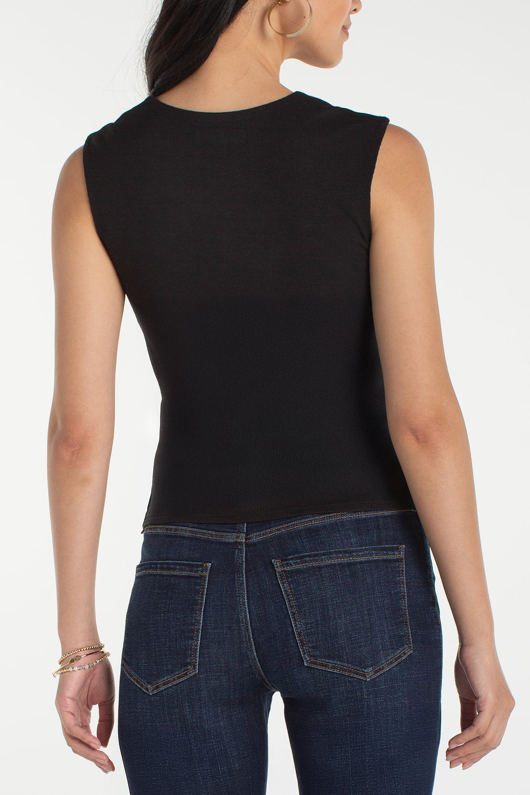 SLEEVELESS BUILT IN BRA KNIT TOP - BLACK