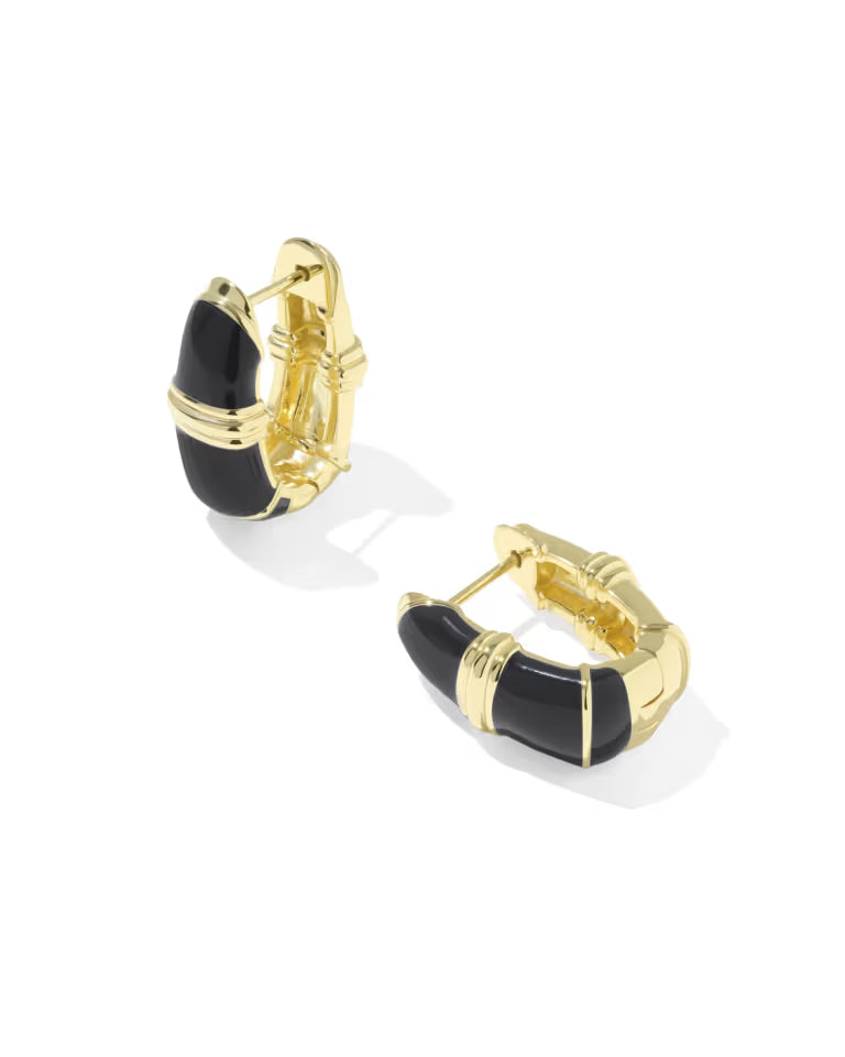 KENDRA SCOTT COURTNEY ENAMEL HUGGIE EARRINGS - GOLD BLACK ENAMEL