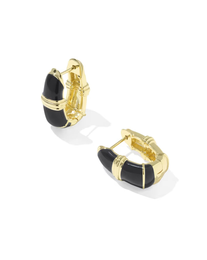 KENDRA SCOTT COURTNEY ENAMEL HUGGIE EARRINGS - GOLD BLACK ENAMEL