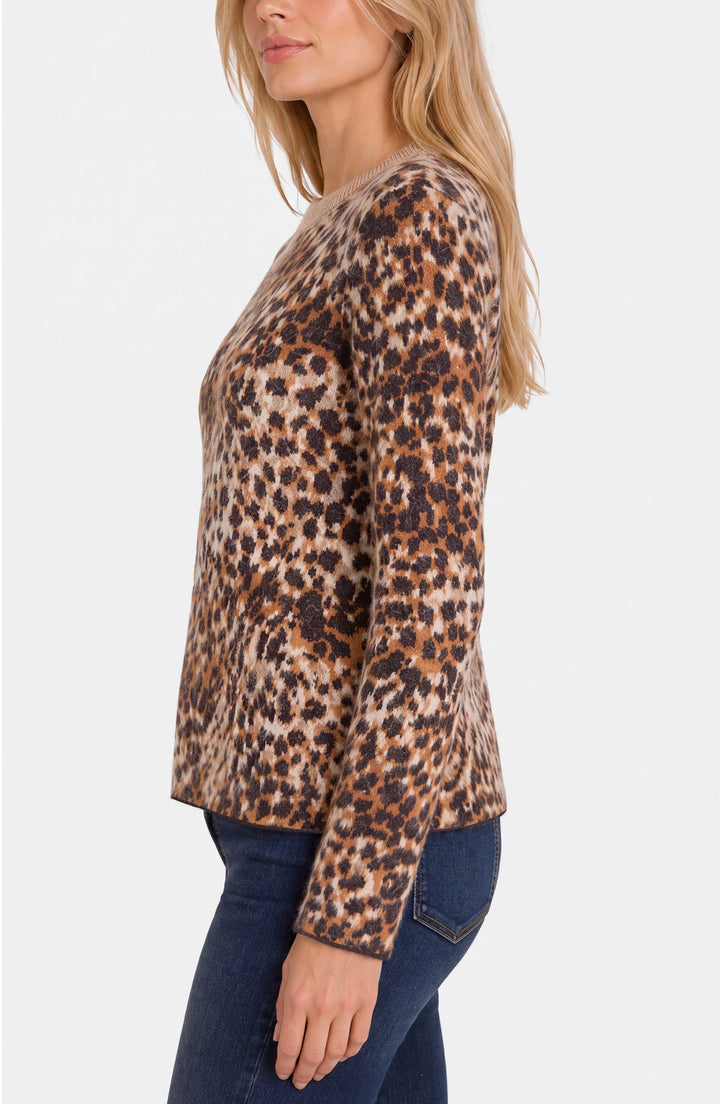 PETITE LONG SLEEVE CREW NECK SWEATER - JAVA ABSTRACT