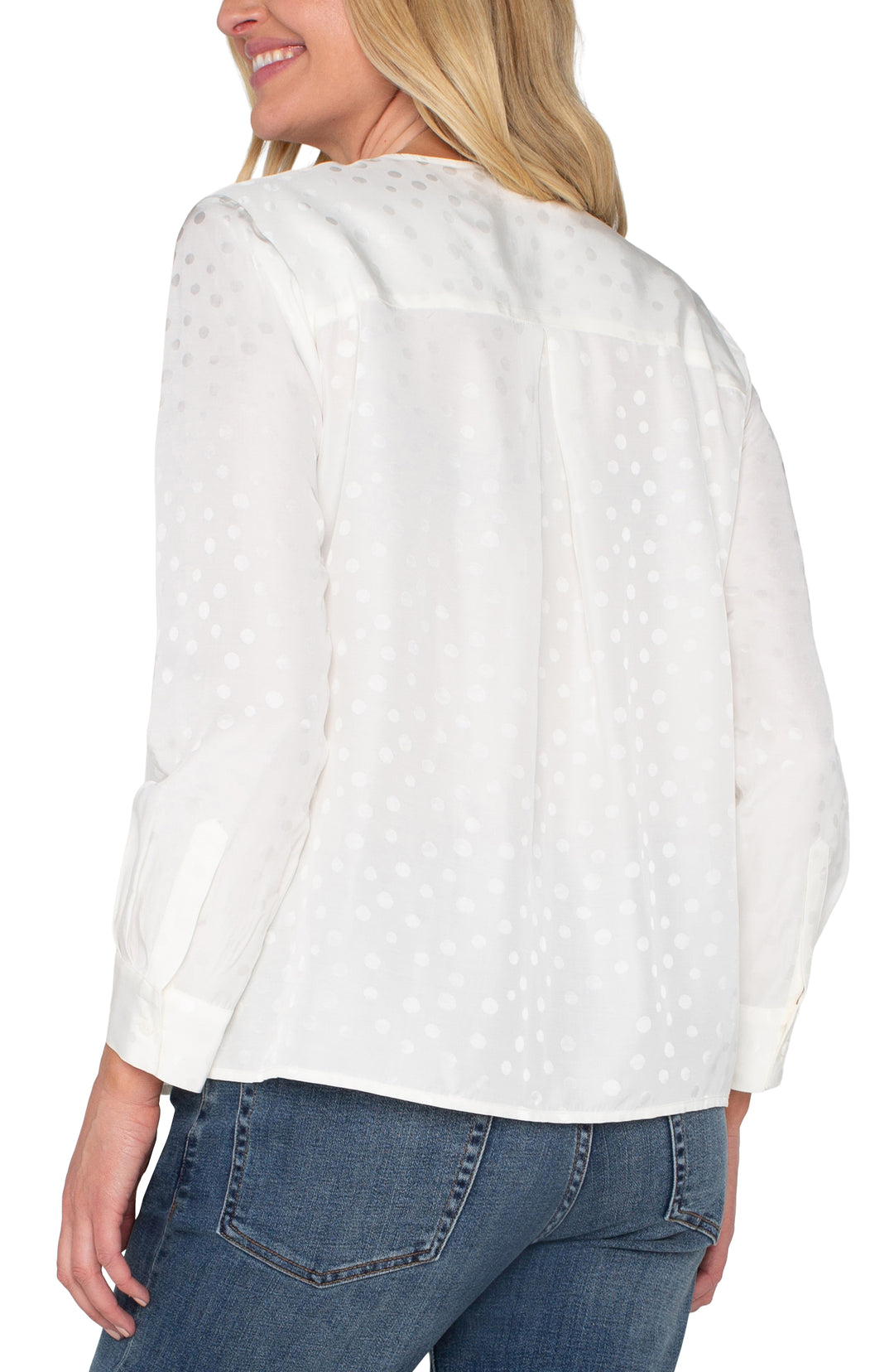 LONG SLEEVE POPOVER WOVEN BLOUSE - PORCELAIN DOT