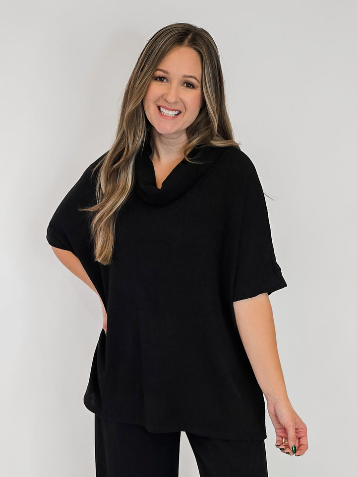 DEAR SCARLETT COWL NECK TOP - BLACK