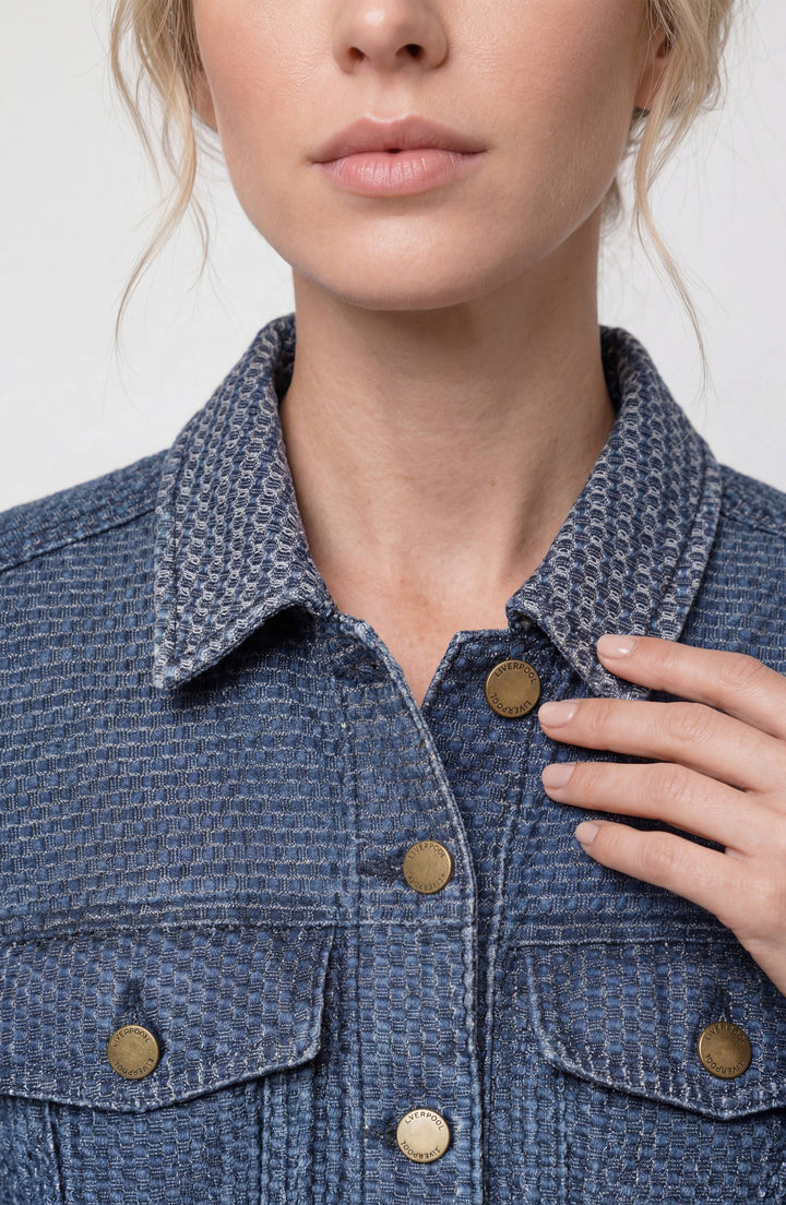 FIT AND FLARE TRUCKER JACKET - BLUE DORIS