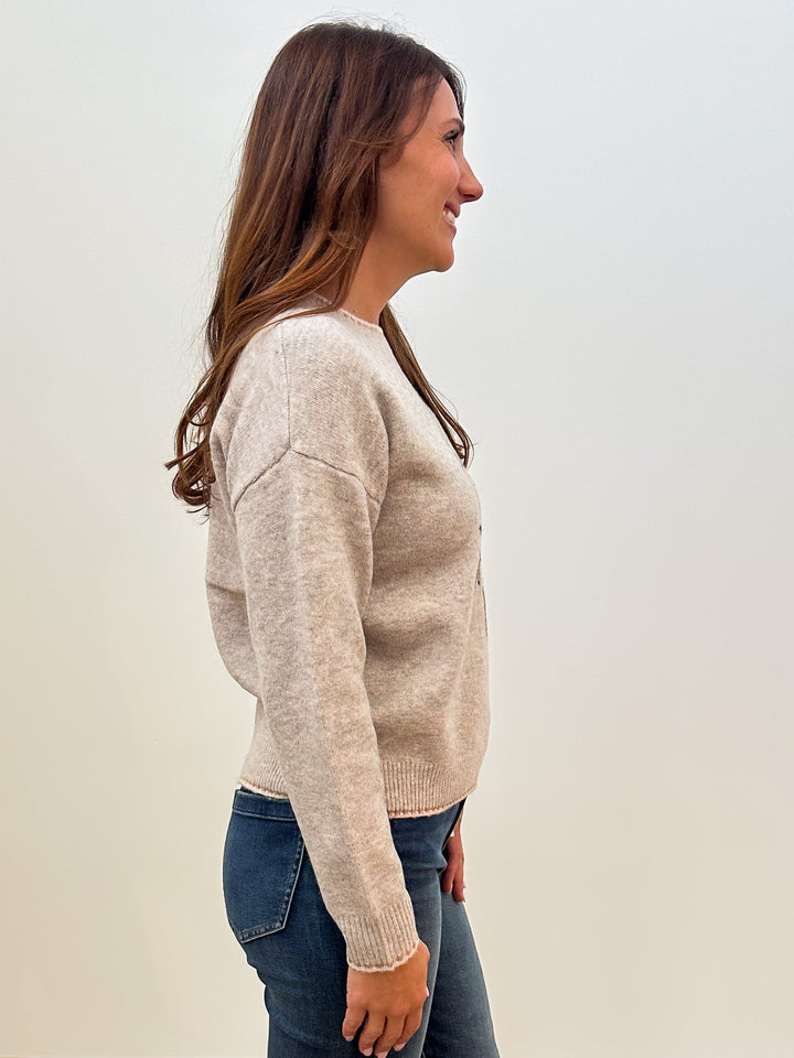 STITCH TRIM HORSE JACQUARDED PULLOVER - TAUPE