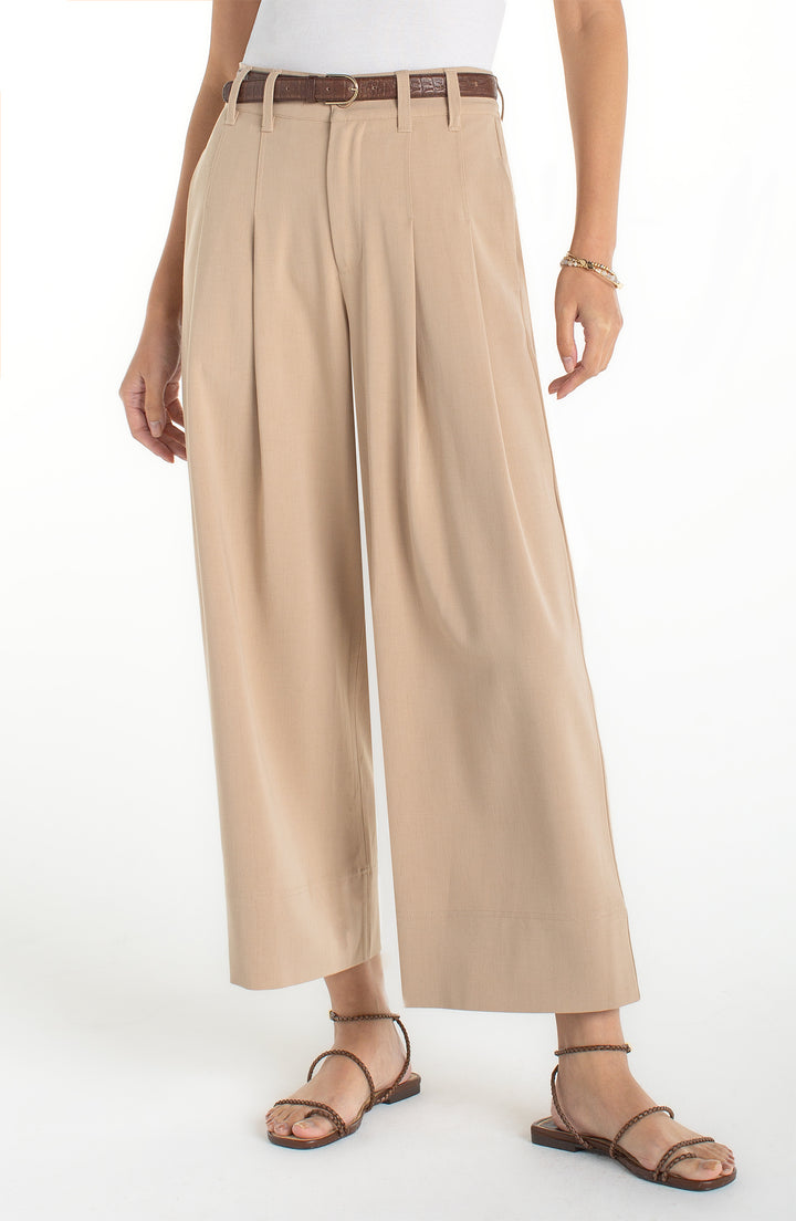 HIGH RISE PLEATED WIDE LEG CROP TROUSER - CAPPUCCINO