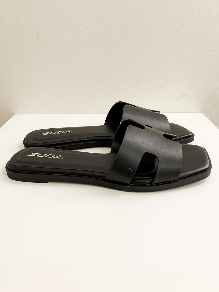 SODA SLIP ON FAUX LEATHER KNIT SANDALS - BLACK