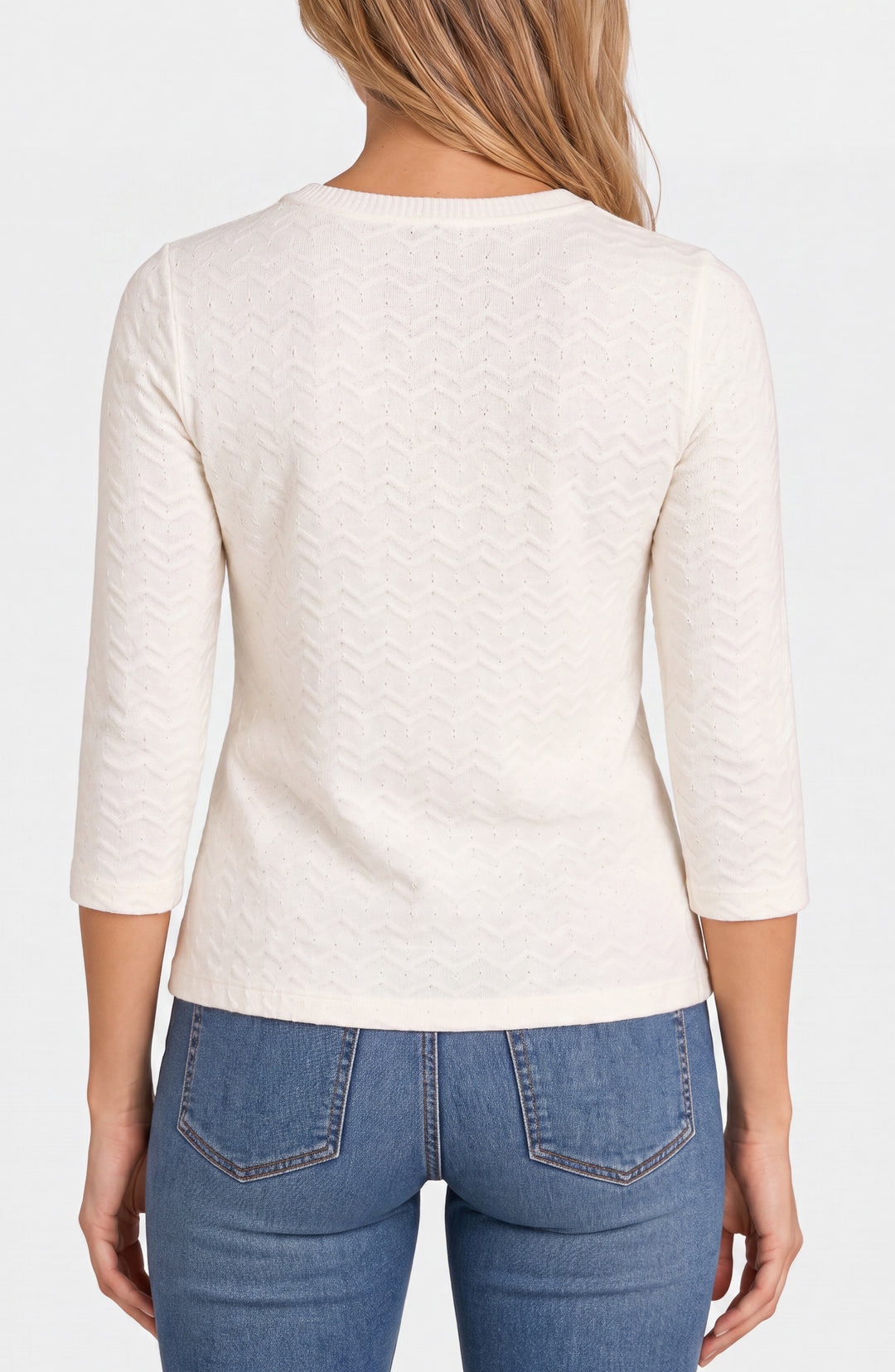3/4 SLEEVE CREW NECK KNIT TOP - FRENCH VANILLA