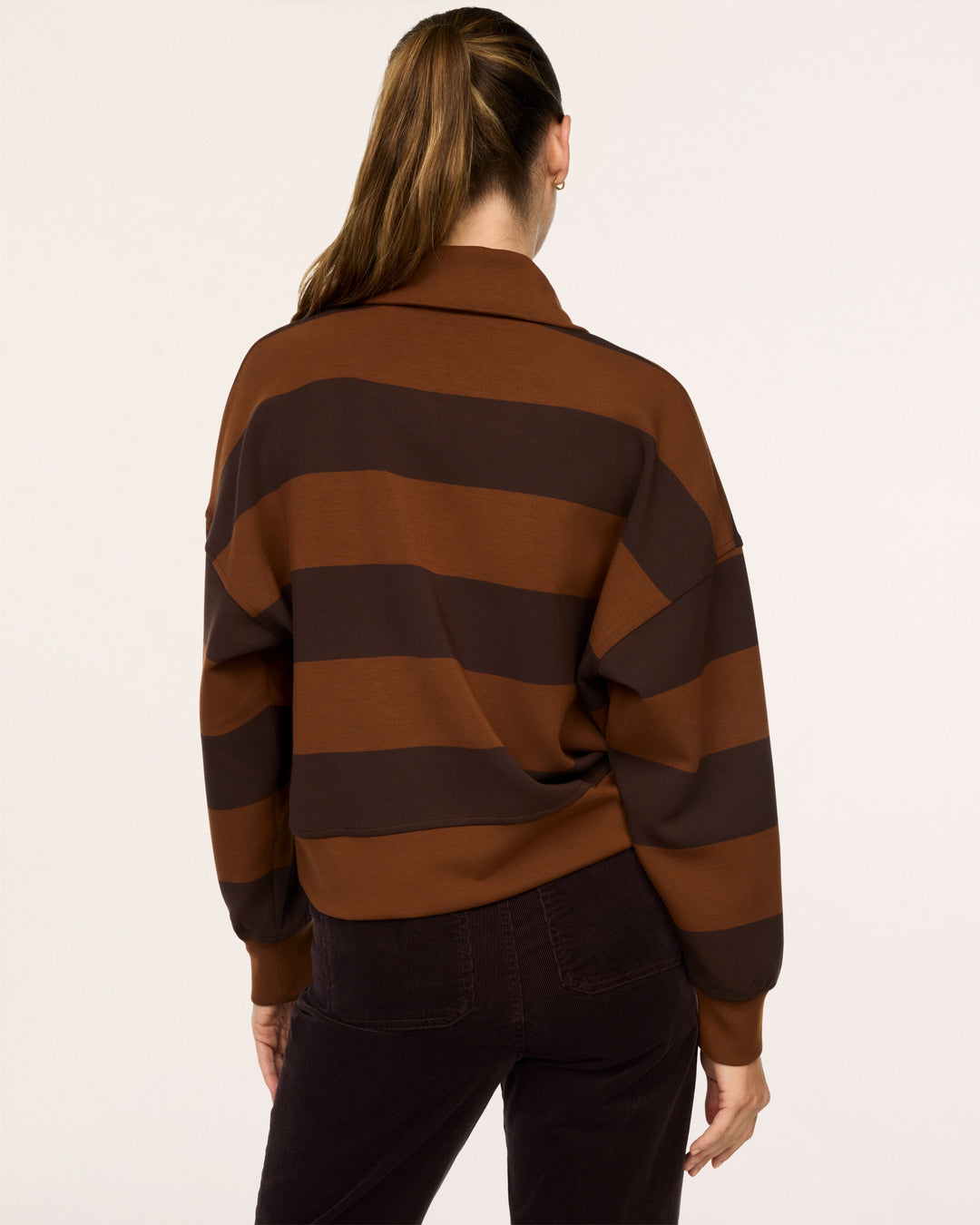 SPANX AIRESSENTIALS RUGBY SHIRT - STRIPED BROWN