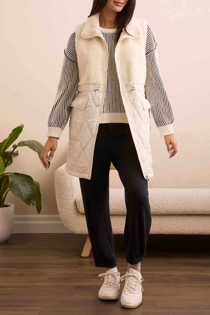 SLEEVELESS MIX MEDIA SHERPA VEST - CREAM