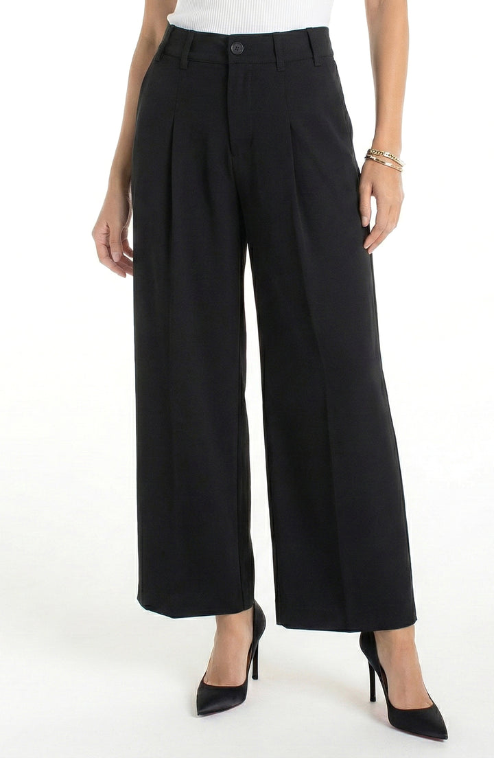 HIGH RISE PLEATED WIDE LEG TROUSER - BLACK