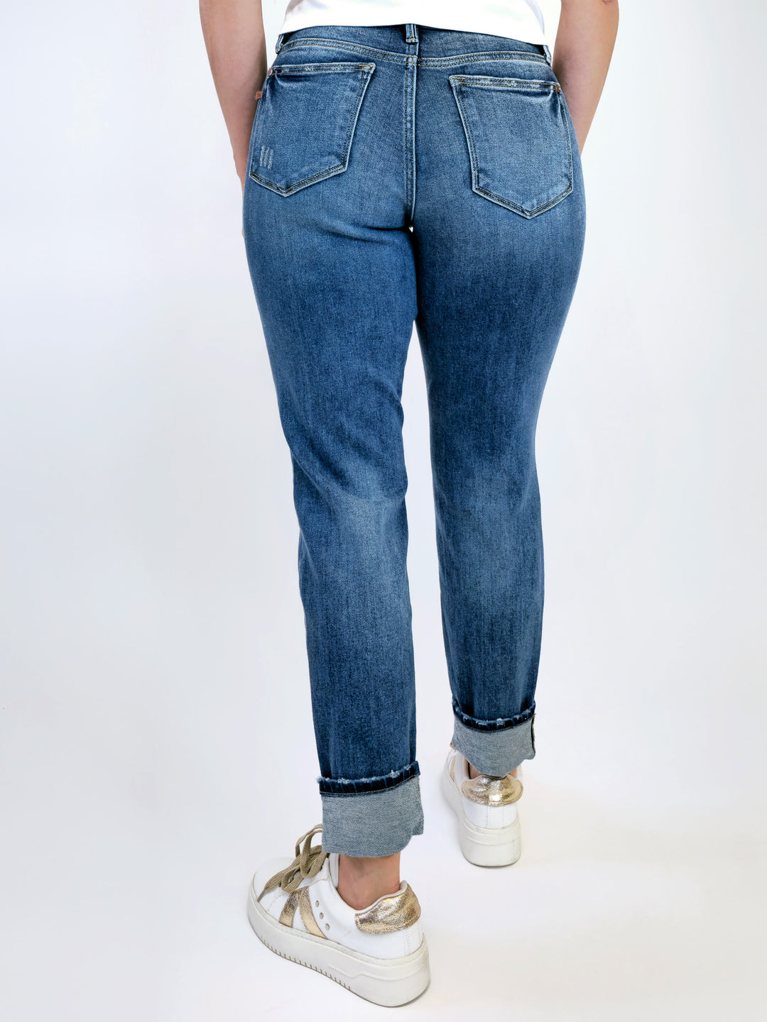 JUDY BLUE MIDRISE VINTAGE WASH W/CUFF BOYFRIEND JEANS - DARK