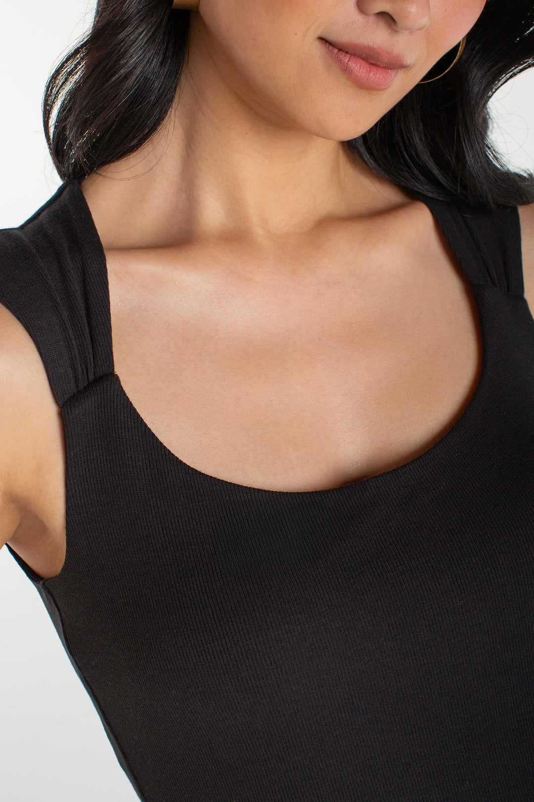 SLEEVELESS BUILT IN BRA KNIT TOP - BLACK