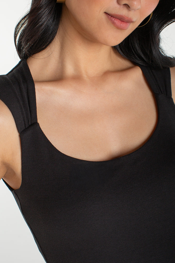 SLEEVELESS BUILT IN BRA KNIT TOP - BLACK