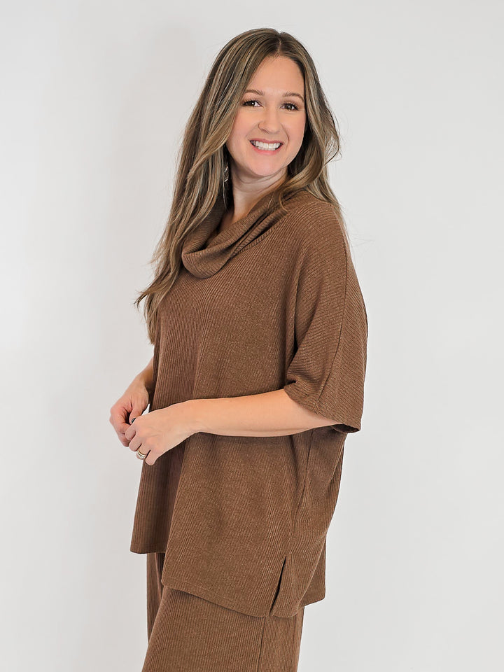 DEAR SCARLETT COWL NECK TOP - CHOCOLATE