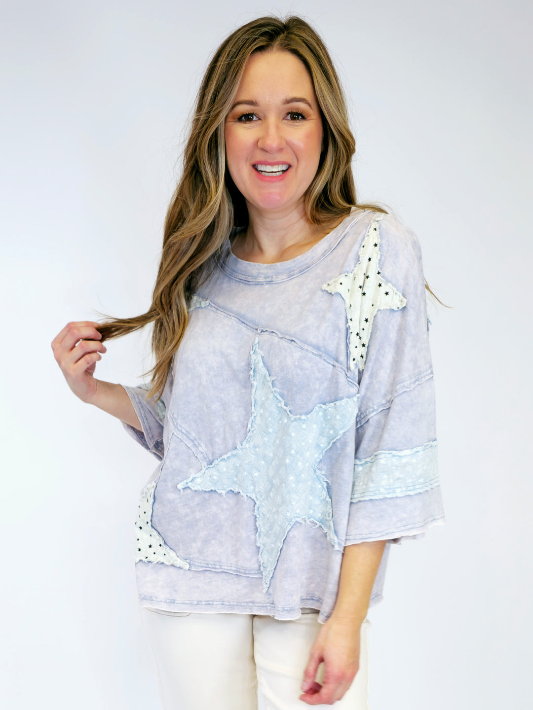 WASHED STAR PATCH TOP - BLUE