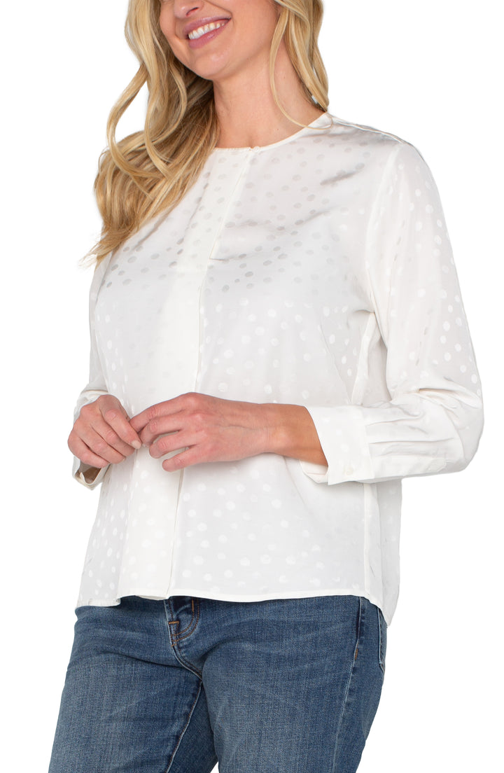 LONG SLEEVE POPOVER WOVEN BLOUSE - PORCELAIN DOT