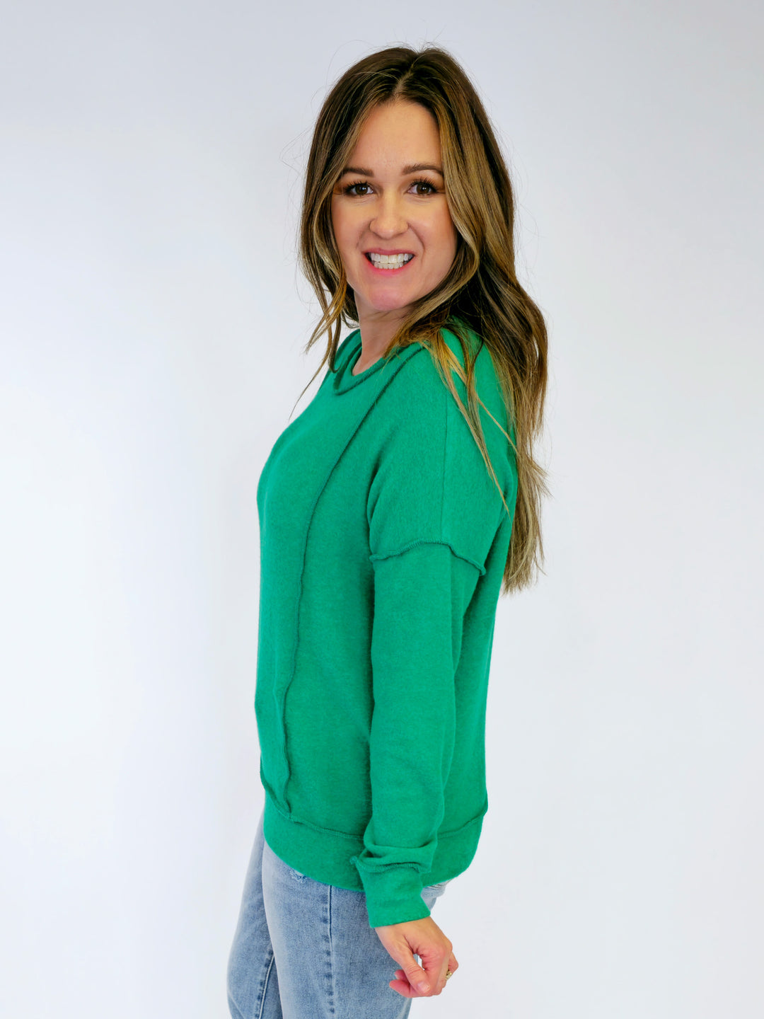 BRUSHED DROP SHOULDER SWEATER - KELLY GREEN