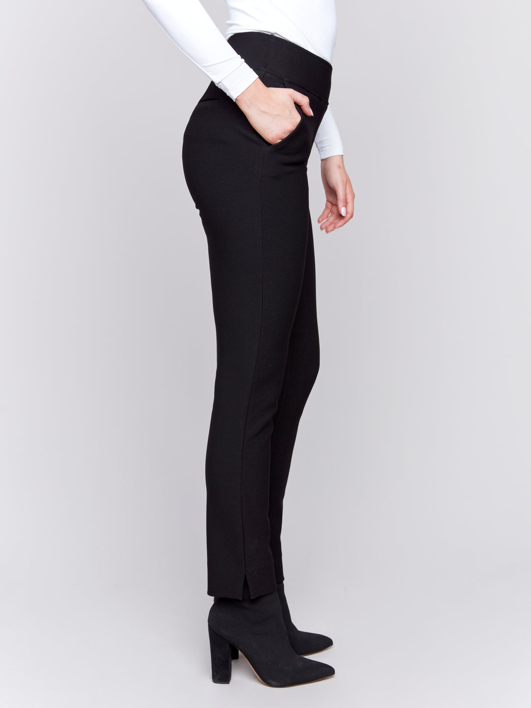 GUTSY CREPE SLIM DRESSY PANTS - BLACK