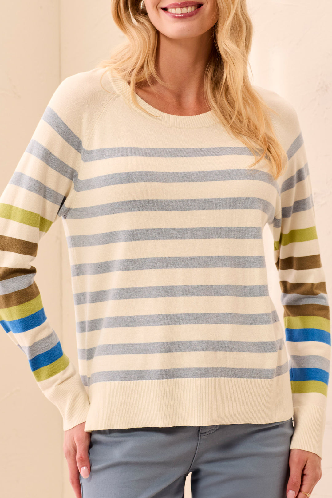 LONG SLEEVE CREW NECK SWEATER - MOONSTONE