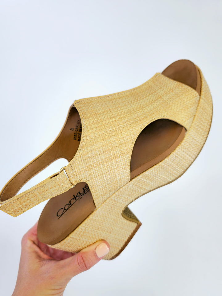 CORKY'S 'MISS CARLEY' BLOCK HEEL SANDAL - RAFFIA